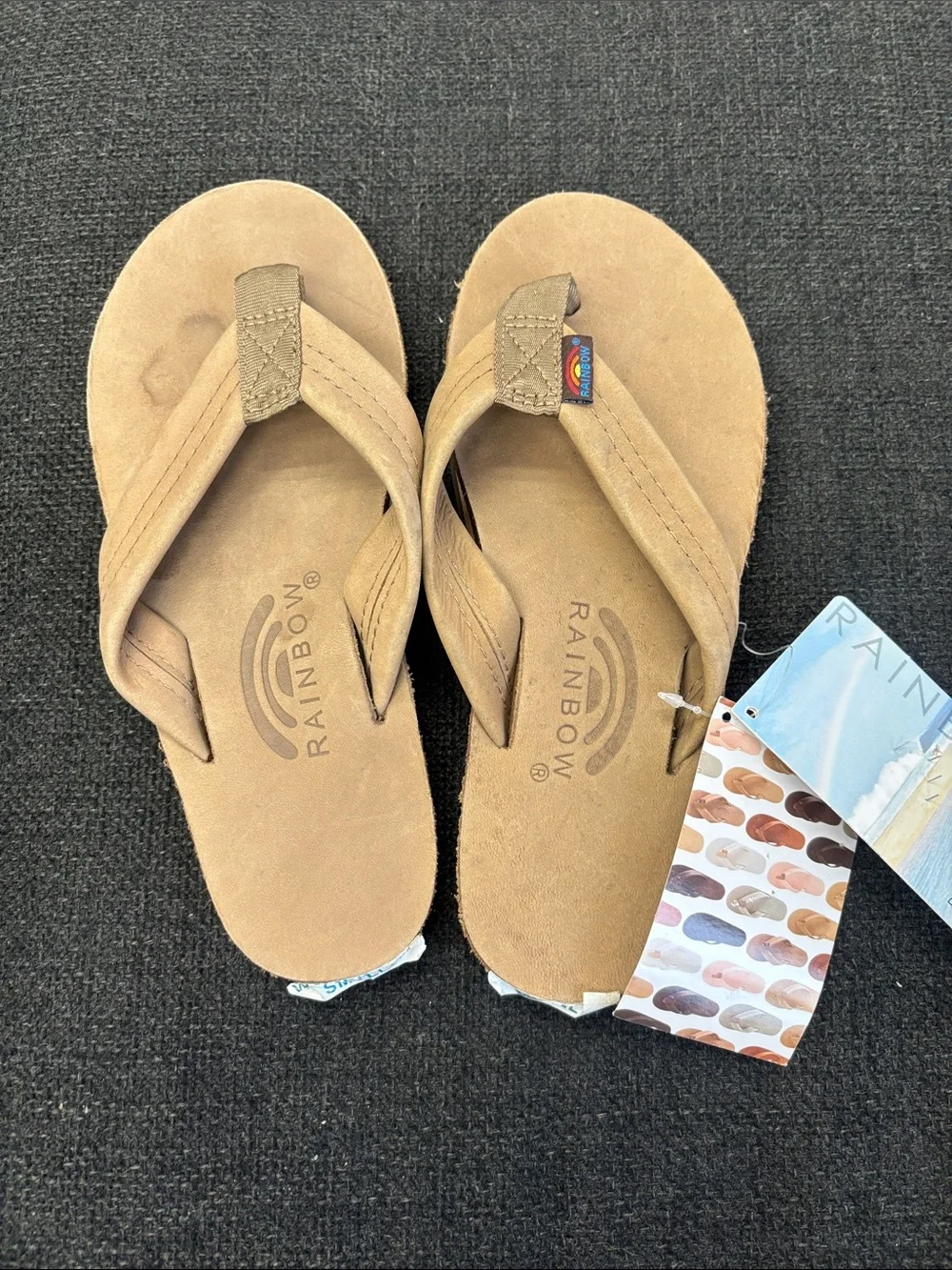 Rainbow Suede Flip Flops in Tan Small 5.5-6.5